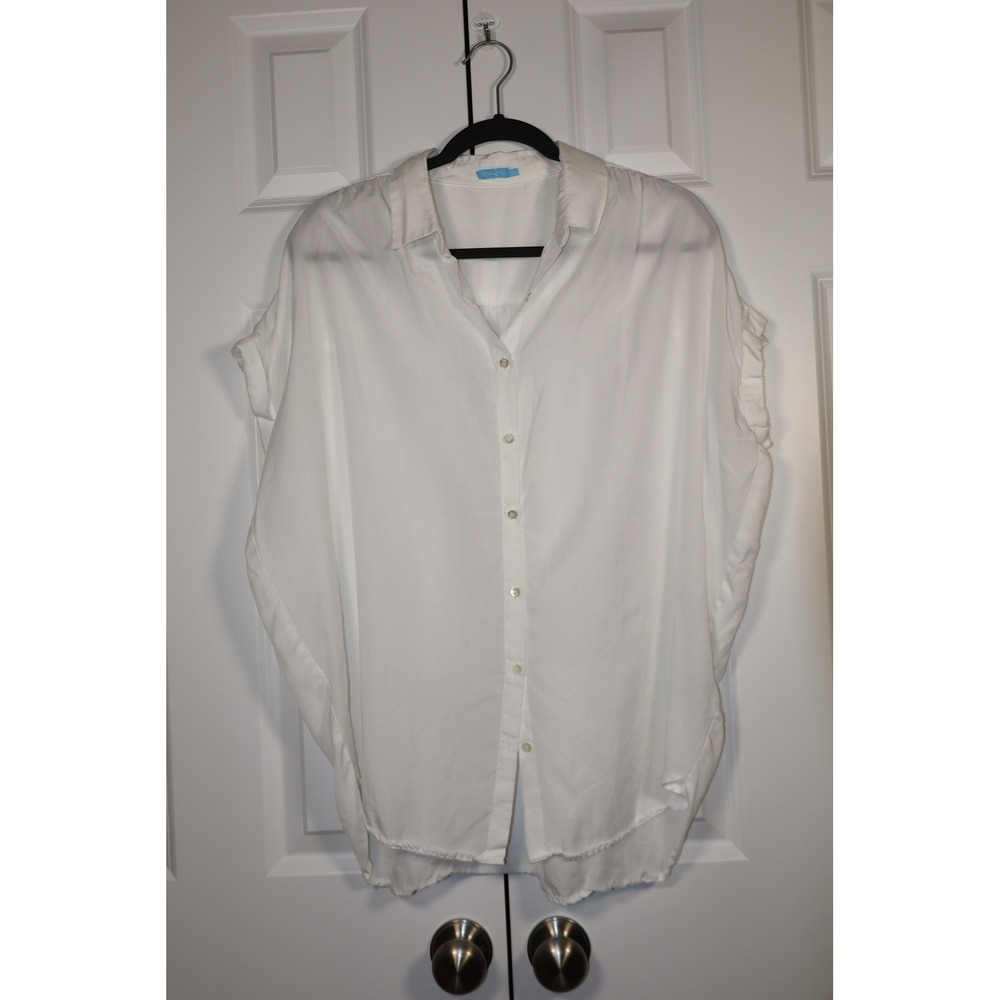 J. McLaughlin White‎ Lyocell Dolman Sleeve Button Down Blouse Top Large